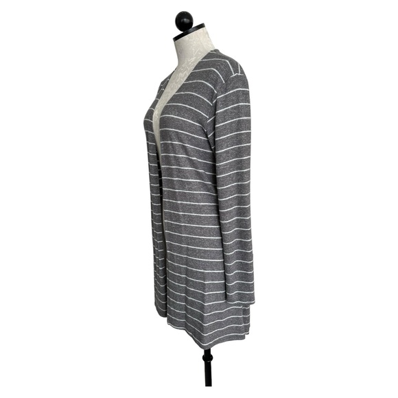 Ginger G Long Striped Open Front Cardigan Sweater Gray & White Size Small - Picture 3 of 11
